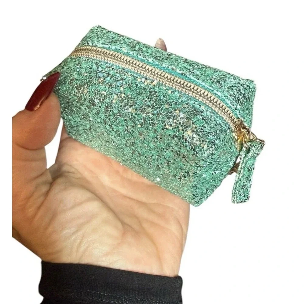 Too Faced La Petit To Go Green Glitter Small Makeup Case with Paris Charm, New